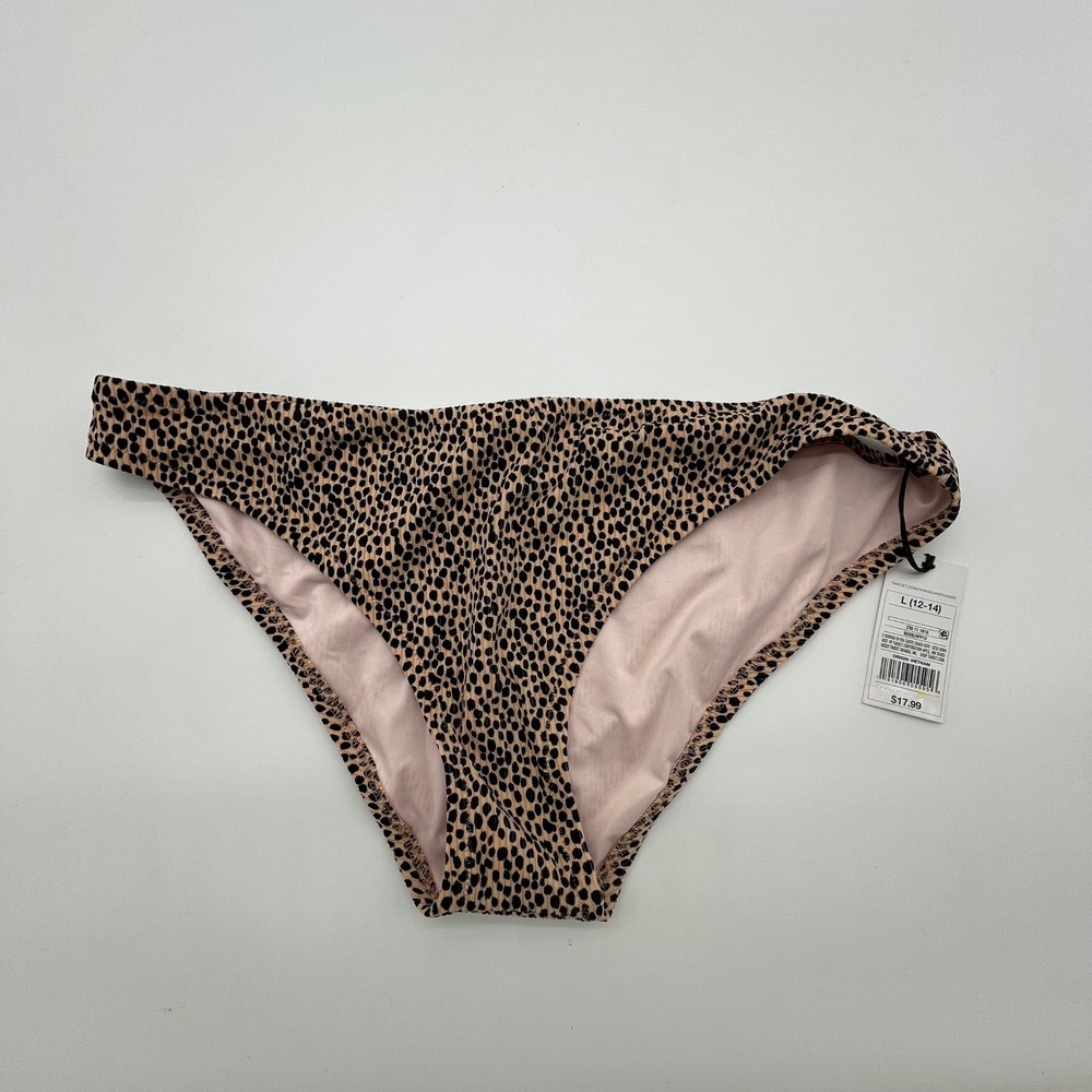 Shade & Shore Leopard Print Bikini Bottoms Beige Black S752-0004 Large NWT